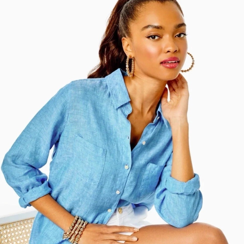Lilly Pulitzer Sea View Linen Top XL